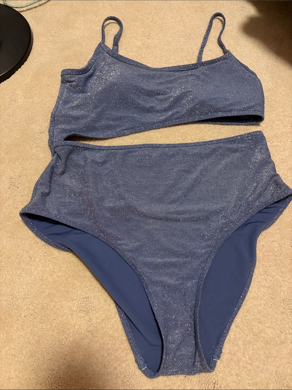 Aerie Beautiful Blue Silver Sparkle Cut Out One Piece in Shimmering Blue XL